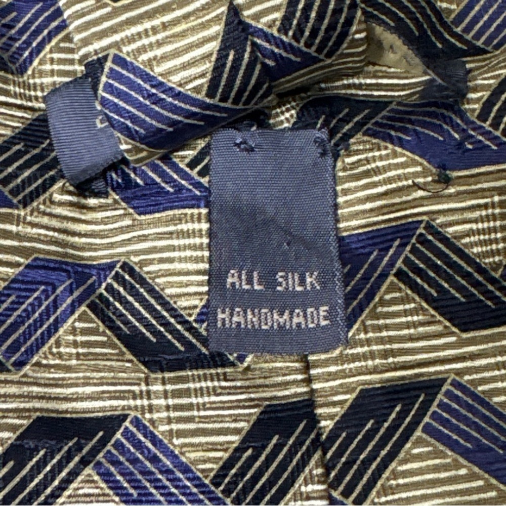 Barbara Blank New York Men's Necktie Tie All Silk Handmade Gold Black Blue - Picture 3 of 5